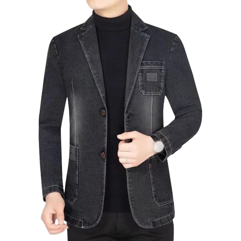 Blazer Vaquero para Hombre Elegante Informal Chaqueta Deportiva con Solapa De Muesca Dos Botones Blazer De Negocios Chaqueta Vaquera Sastrería para Hombre Chaqueta De Traje Vaquero Desgastada para