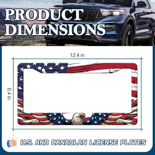 HCSS Personalise American Flag Eagle License Plate Frame,Patriotic Stainless Steel License Plate Holder Cover Car Accessory, Rust-Proof Waterproof Car Decorative Tag Frames for Standard US 12x6 Inch