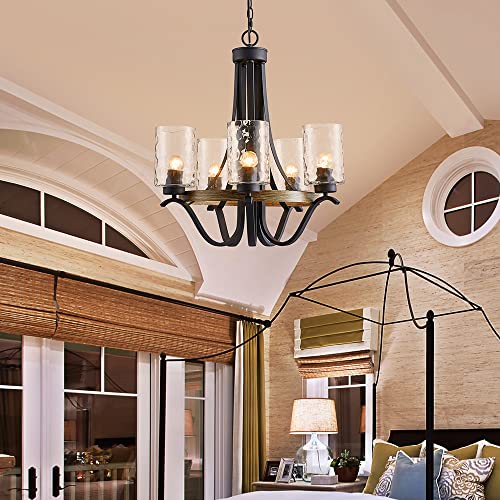 Shrine Lighting 20059 Farmhouse Chandelier Antique Hand Painted Fixture Light,5 Lights Rustic Chandelier Black Chandelier For Bedroom,Living Room,Dining Room,H24 Xd23,Chain Adjustable #TOP6