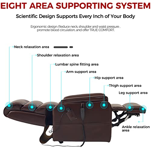 Irene House 9188 Lay Flat Sleeping Dual Okin Motor Lift Chair Recliners For Elderly Infinite Position Recliner With Heat Massage Up To 300 Lbs Electric Power Lift Recliner(Brown Faux Leather) #TOP7