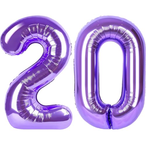 Image of Number Balloons for Birthday Decorations - 40 Inch Large Party Balloons 20, Purple Foil Number Balloons for Boys Girls, Balloons for Party Supplies