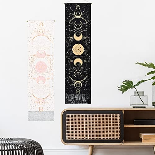 Yrendenge set of 2 Moon Tapestry Bohemian Psychedelic Tapestry Wall Hanging Medieval Tarot Decor Tapestry for Bedroom Black White 51*13inch130*32cm