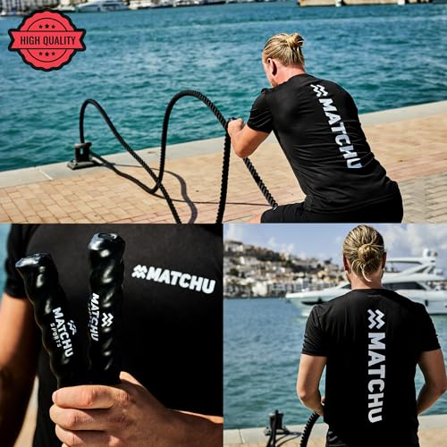 MATCHU - Battle rope - Fitnesstouw - 9M X 38 MM - Gewoven polyester - 8 KG - Zwart - Afbeelding 4