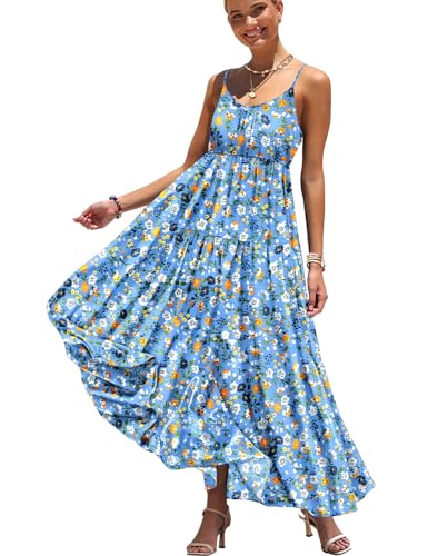 YESNO Summer Bohemian Floral Dresses for Women Spaghetti Straps Maxi Dress Casual Flowy Dresses with Pockets 3XL ES0 CR415