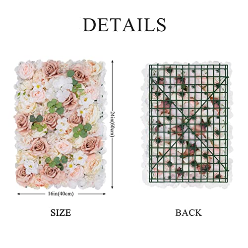 Pauwer Flower Wall Panel 2 Pack Of 16 X 24" Artificial Flower Panels For Backdrop Handmade Flower Wall Panels Wall Decor Flower Decoration For Party Wedding Bedroom (Warm Taupe) #TOP3