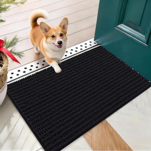 Image of OLANLY Dog Door Mat for Muddy Paws 24x16, Ultra-Absorbent Chenille Mud Mat