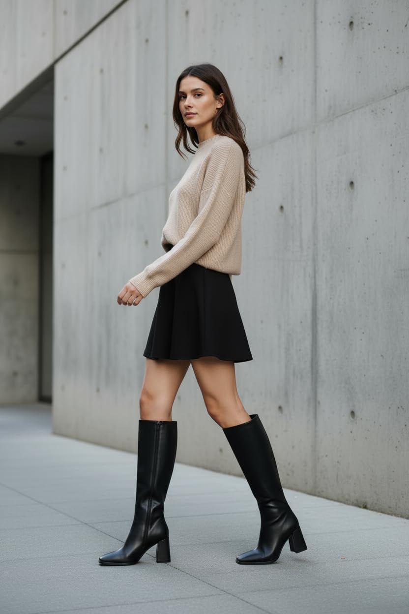 Knee High Boots for Women Tall Boots Womens Chunky Block Heel Dress GoGo Long Boots