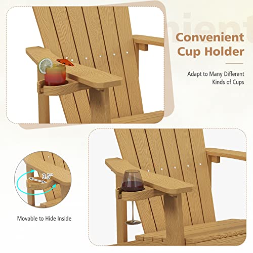 Image of Tangkula Oversized Adirondack Chair, Patio Lounge Chairs w /Adjustable Cup Holder, HIPS Armchairs Slatted Chair, Outdoor Weather Resistant Fire Pit Chair for Deck Backyard Garden Porch (2, Teak)