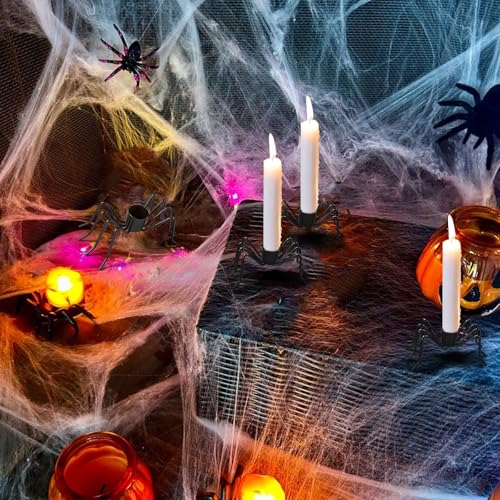 ブラックメタルスパイダー型キャンドルスティック4個。ハロウィンデコレーション。0.85インチ以内のキャンドルに最適。フェスティバル、ダイニングテーブル、パーティー、ホームデコレーション用スティックホルダー(キャンドルは含まれません)。 [4]