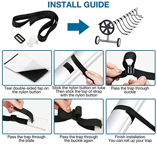 HENMI Pool Solar Cover Reel Attachment Kit,Solar Cover Reel Straps Solar Blanket Straps Kit for Universal In Ground Swimming Pool Including 8 Adhesive Nylon Straps and Tabs, 8 Cord Plates,8 Buckles - Thumbnail 3