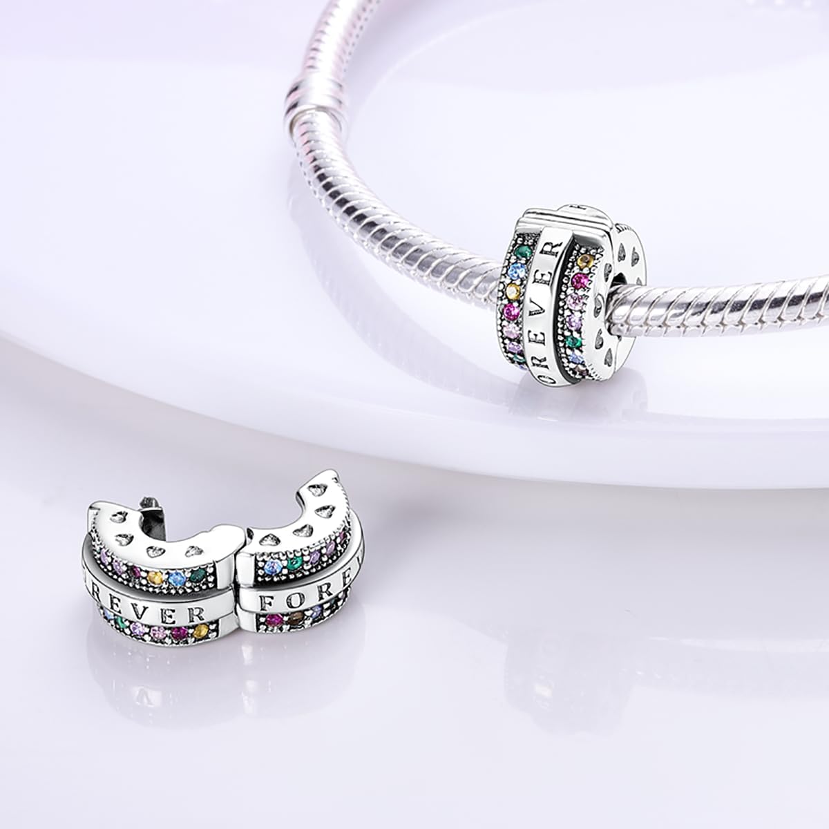 LNQOBU Clip/Stopper Beads Charms for Bracelets & Necklaces 925 Sterling Silver for Pandora Snake Chain Bracelets Jewelry Gift for Women image 3