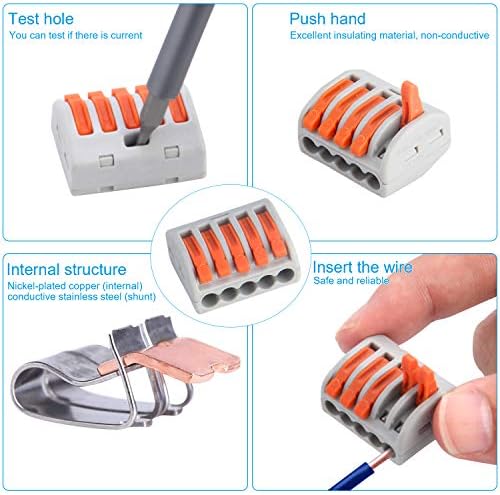 Compact Wire Connectors, Preciva 100pcs Compact Splicing Connectors, Lever Nut Assortment Conductor, Electrical Connectors Blocks with 50pcs Clamp 3-Port/40pcs Clamp 2-Port/10pcs Clamp 5-Port
