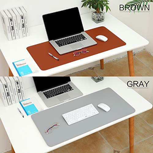 Dual Sided Leather Desk Pad (31.5 x 15.7"), Office Waterproof Desk Mat, PU Mouse Pad, Desk Protector Cover, Desk Writing Mat for Office/Home/Work/Cubicle (Brown/Gray)