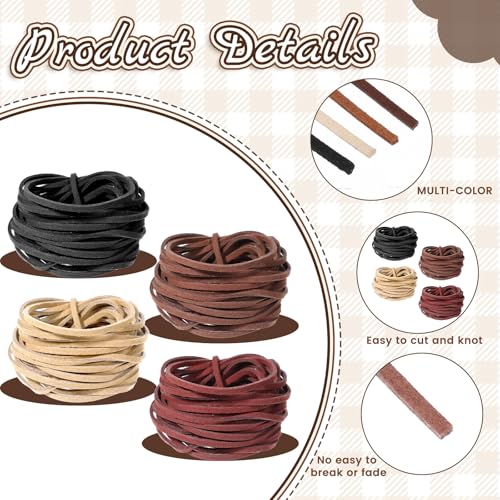 cobee 4 Rollen Lederschnur, Lederband für Ketten Leder Schnur Faux 5 m x 2,5 mm Leder Schnüre für DIY Armbänder Halsketten Schmuck Kunsthandwerk Geschenke (Schwarz+Mittelbraun+Rotbraun+Beige)