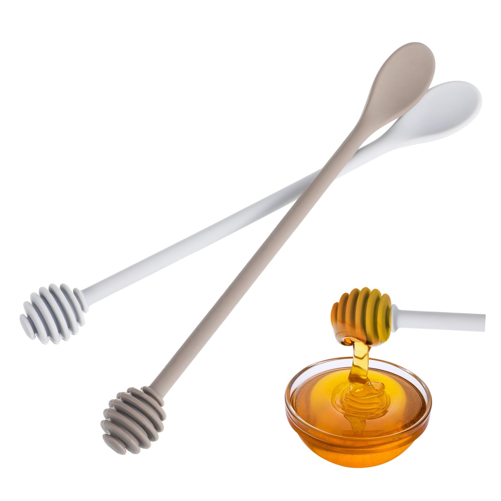 SHOWERORO Honey Stirrer Spoon Set 2pcs Honey Stirring Stick Long Handle Silicone Covered Nylon for Stirrer