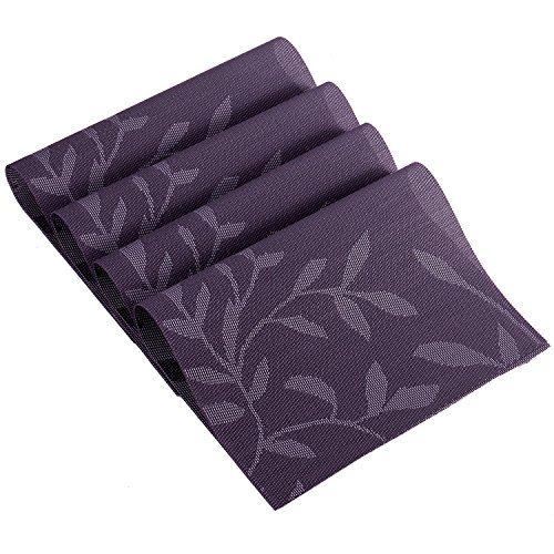 SHACOS Durable Placemats for Dinning Table Prime PVC Place Mats Heat Insulation Table Pads Set of 4 (Purple Leaves)