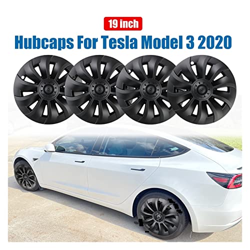 Automotive Hubcap 19 Inch Replacement Wheel Cap Set Compatibility With Tesla Model 3 2020 Full Rim Cover Hub Cap Car Accessories 4Pcs ( Color : Bright Black ) #TOP1