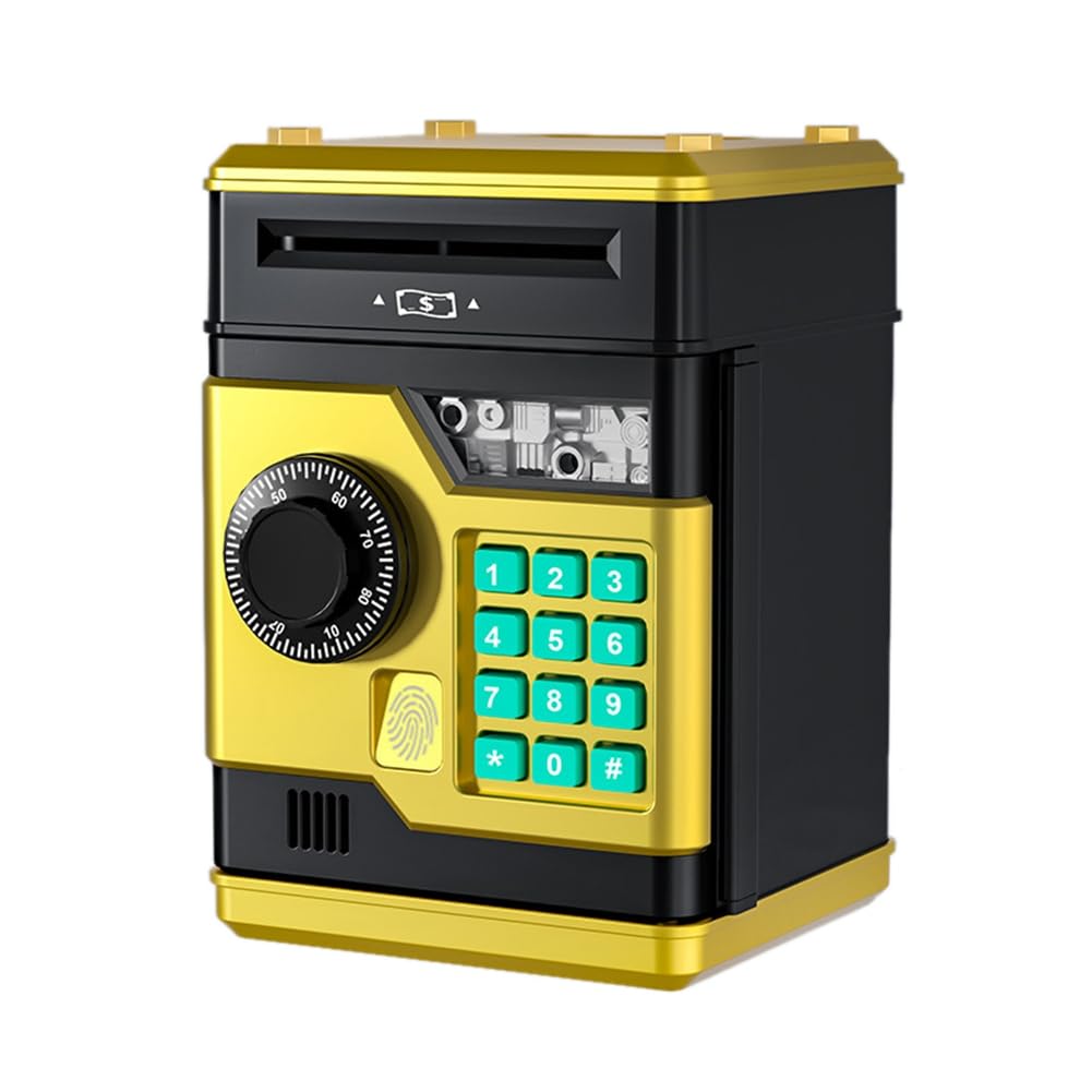 Naemriee Gold Electronic Piggy Bank Atm Password Money Box Safe Smart Fingerprint Automatic Banking Kids Gift Money Box