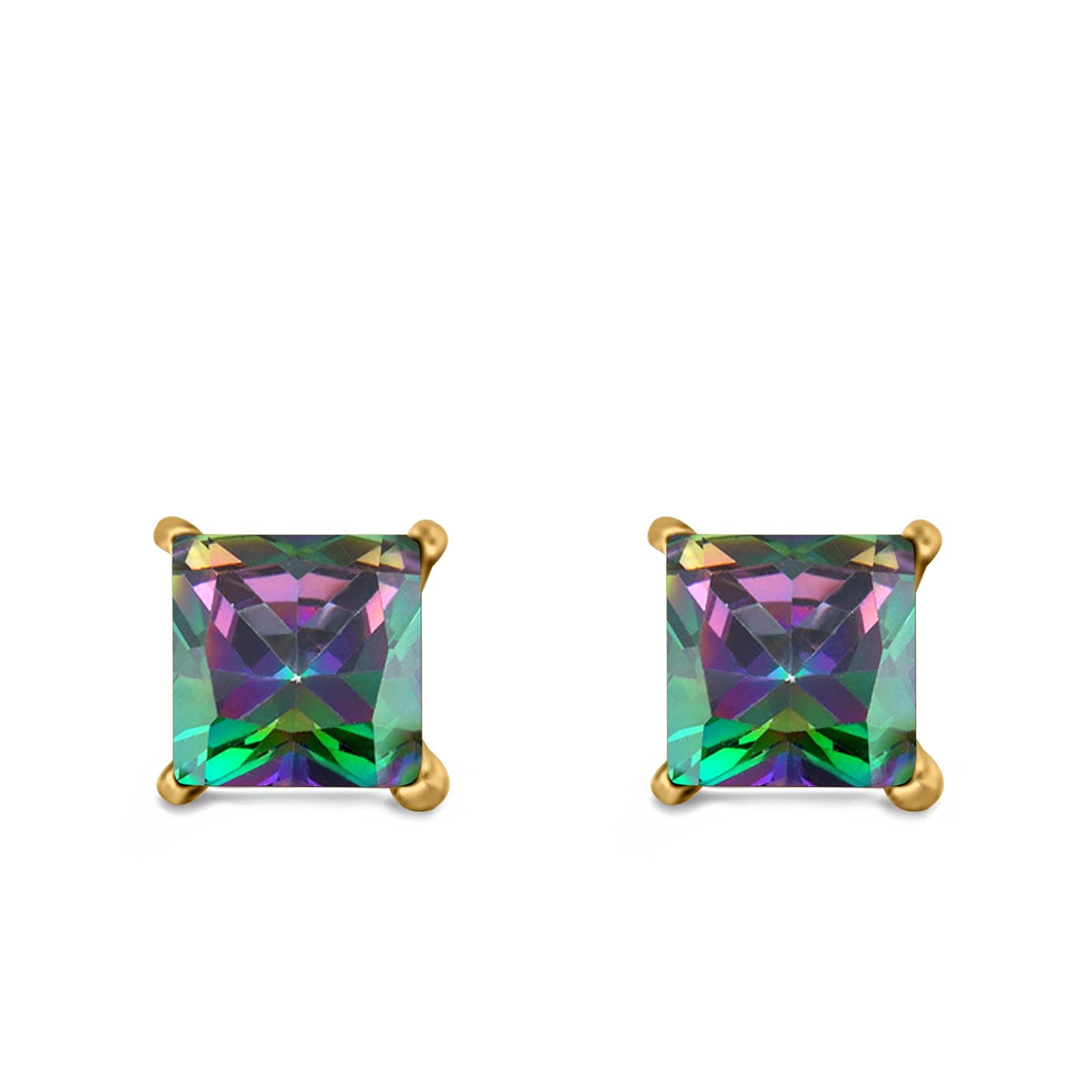 Halo Stud Earrings Princess Cut Simulated Cubic Zirconia 925 Sterling Silver (4mm-10mm)