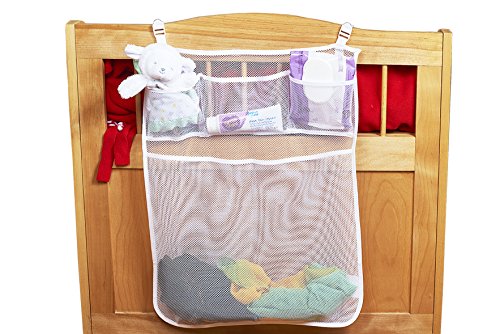 Baby Nursery Organizer For Cribs By Loved Bimbi: Practical Hanging Storage Bag With 4 Compartments, Diaper Organizer to store Lotions, Powder, Wipes, Diapers and Toys, White Breathable Playard Caddy