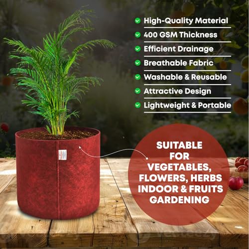 Image of Casa De Amor 400 GSM Geo Fabric Plant Grow Bag Suitable for Terrace and Flowers Vegetable Gardening (Maroon, 10x10 Inch Pack of 3)