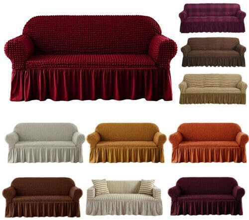 Miniatura 7 de JNTKE Funda elástica 3D para sofá de dos plazas, funda elástica de elastano con falda, protector de muebles lavable para mascotas y niños (negro, 3