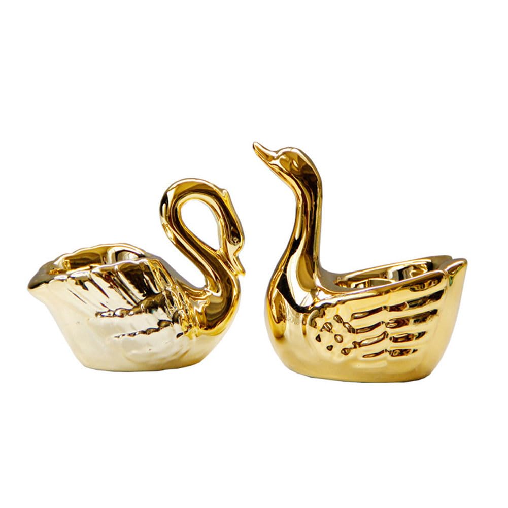 Leheybia 2 Pcs Ceramic Swan Candle Holder Animal Candlestick Ceramic Candle Holder Candlestick Holders for Wedding, Dinning, Party, (Gold)