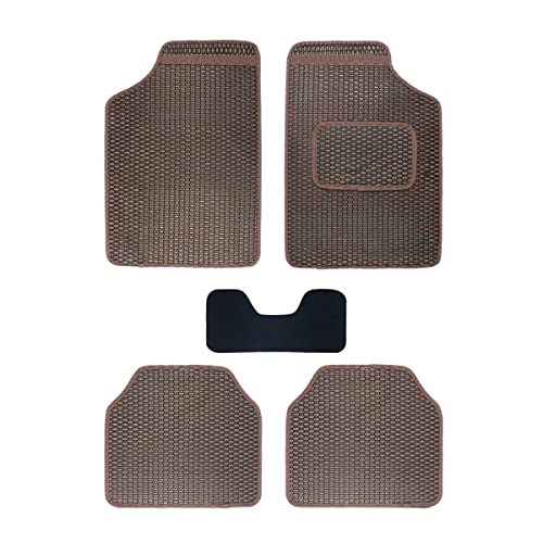 Image of Kingsway Premium Dotted Design Car Floor Foot Mats, Universal Fit for All Cars, Water and Dustproof, Color Brown, Set of 5 Piece