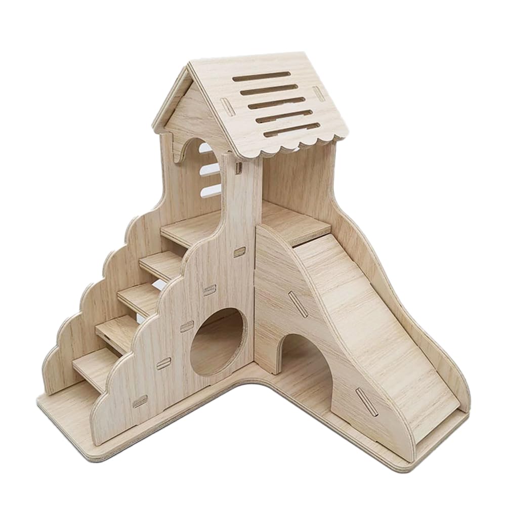 TOMVAES Hamster House,Gerbil House,Hamster Hideout Wooden Hide Hut with Climbing Ladder, Hamster Wooden House,Toy Suitable for Small Animals