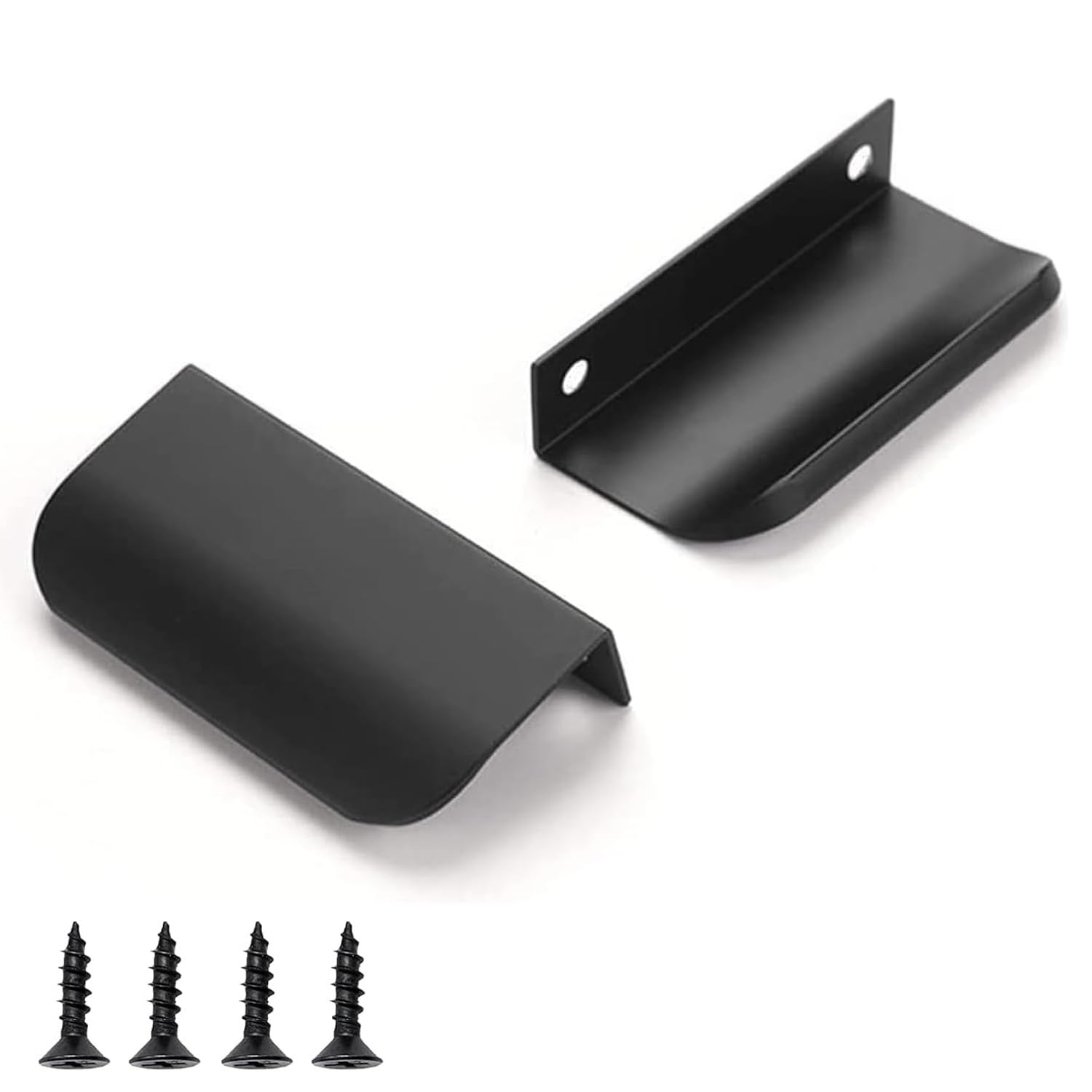 QZKJQDD 2 Stück Möbelgriffe Versteckter, Schrankgriffe Schwarz, Geschwungener Türgriff, 80 mm Kleiderschranktürgriffe, modernes Aluminium, für Küchenschränke, Kleiderschrank, Bad (Mattschwarz)