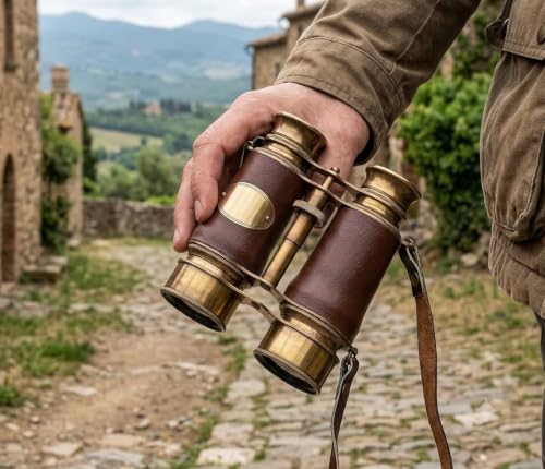Binoculares de latón sólido antiguos de 6 pulgadas con correa ajustable miniatura 4