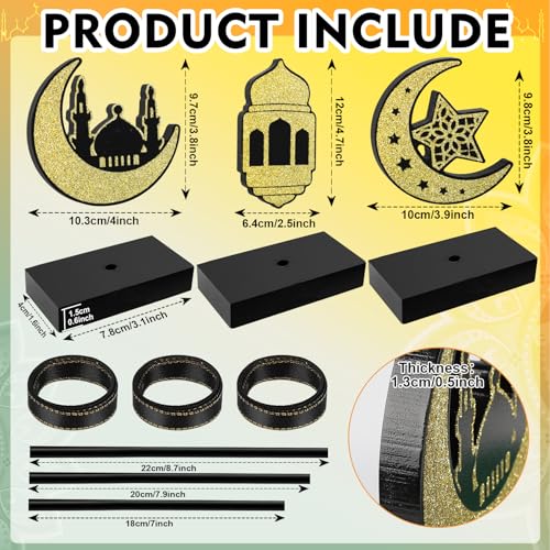 3 Pieces Ramadan Decorations Eid Mubarak Table Decor Wooden Set, Islamic Ramadan Tiered Tray Decor for Muslim Party Tabletop Decor Home (Shiny) - Image 5