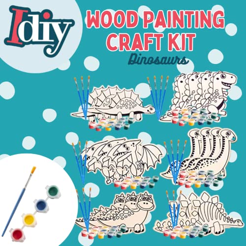 Image of SCS Direct Wood Painting Craft Kit 20 Pack- Summer Arts & Crafts Gifts for Kids - Each Dinosaur Painting Set Comes w /Brush & Paint - Great for Classroom Prizes, Birthday Party Favors, Goodie Bags
