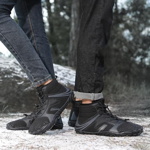 Image of Winter Footwear Barefoot Shoes Women Men Zero Drop Barefoot Hiking Boots Slip On Warm Waterproof Snow Boot Minimalist Wide Toe Ankle Booties Five Finger Hike Shoes Outdoor