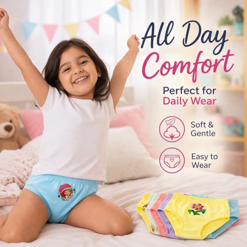 Image of Girls Multicolor Kids Printed Girls Panties(Pack of 6)