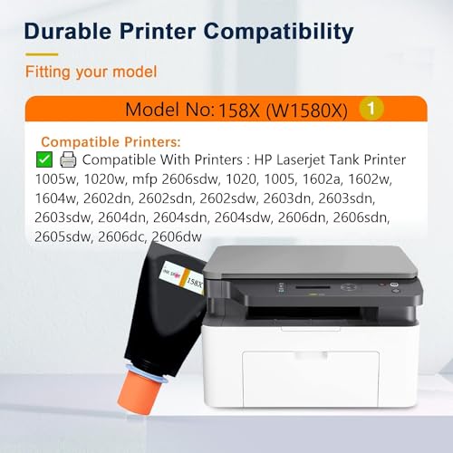 Image of 158X Toner Cartridge for HP 158X Toner Reload Kit for HP LaserJet Tank 1005w, 1020w, MFP 2606sdw, 1020, 1005, 2605sdw, 1604w, 1602, 2602, 2603, 2604, 2606 Series (TN-158X 1PIC)