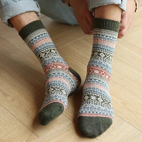 5 Pack Crew Socks for Women Vintage Cotton Fall Thick Ankle Socks Boho Knit Warm Soft Boot Long Sock Breathable Stocking4