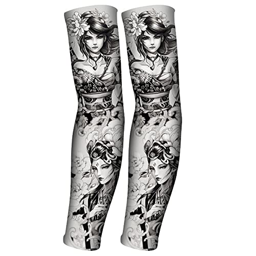 NICEYST UV Sun Protection Cooling Arm Sleeve Summer Ice Silk Tattoo Sleeve Flower Arm Gloves for Outdoor Sports Driving