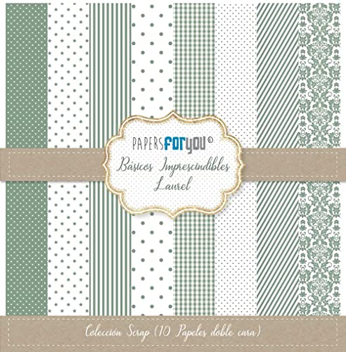 Papers For You Colección 10 Papeles Scrap doble cara 180gr 12'x12' Básicos (Laurel)