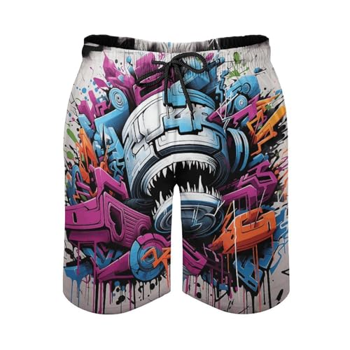 Colorful Graffiti Mens Swim Trunks Quick Dry Hawaii Bathing Suit Board Shorts with Mesh Lining-2