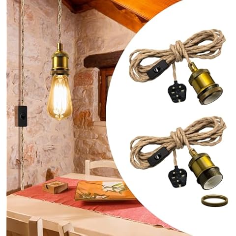 Hemp Rope Pendant Lights with Brass Holder Cover