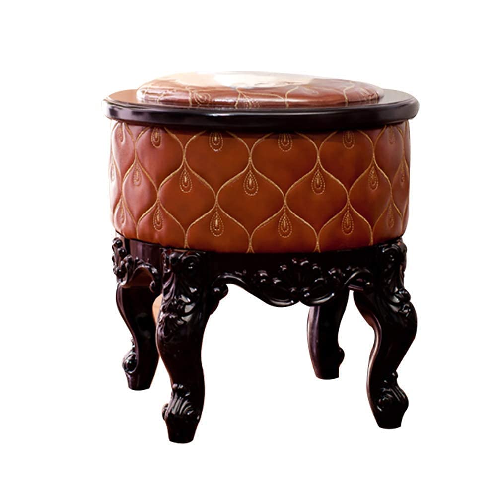 Repose-pieds ottoman en cuir sculpté main et bois noble pour salon élégant