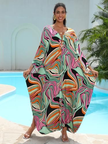 Image of KEYLORTING Plus Size Kaftan Dress Women, African Moo Moo Print Caftan, Batwing Dress, Beach Cover Up for Party and Loungewear