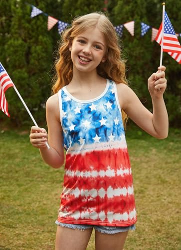 4th of July Girls Flag Tank Top Back Bow Sleeveless Patriotic Holidays T-Shirt 4-14 Years4