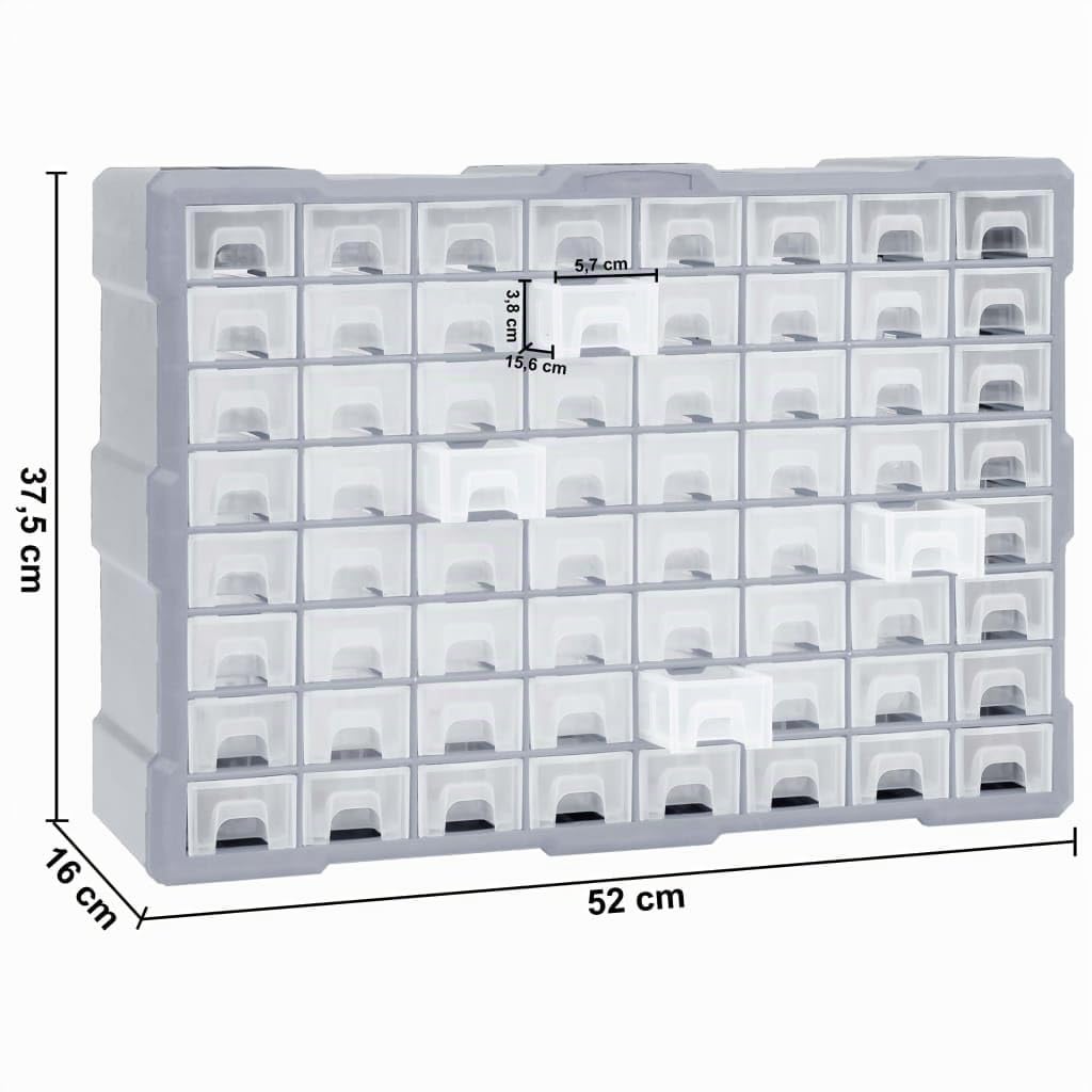 vidaXL Multi-Schubladen Organizer mit 64 Schubladen Sortierkasten Sortimentskasten Sortimentskoffer Sortimentsbox Kleinteilemagazin 52x16x37,5cm