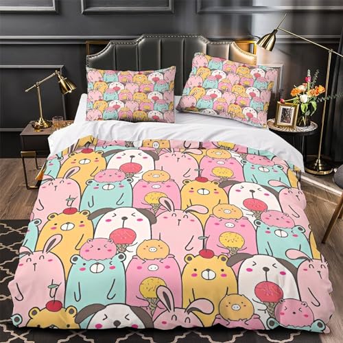 Parure de lit E avec fermeture à glissière housse couette lapin microfibre抗皱易打理 - 4