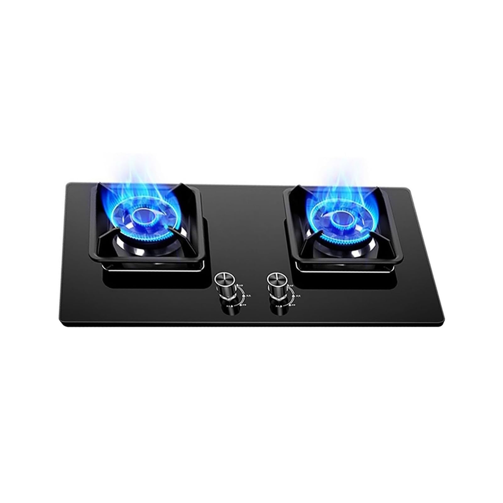 THEGA 5.2KW Gas Stove - 2 Burners Built Gas Hob, Tempered Glass Cast Iron Pot Rack, with Flameout Protection, Heat Diffuser Cooker for Home Kitchen Camping(LPG)