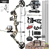 Bow Fishing Combo Kit 0-70 LBS Hunting Compound Bow Fishing Bow Set with Bowfishing Arrow and Fishing Reel for Bowfishing Archery Hunting Left & Right Handed (Camo Right Handerd)