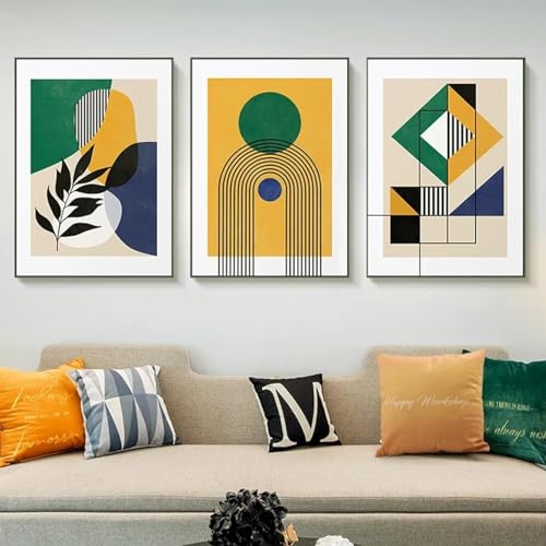 Affiches géométriques abstraites pour un salon chaleureux : triptyque de toiles arc-en-ciel 20x30