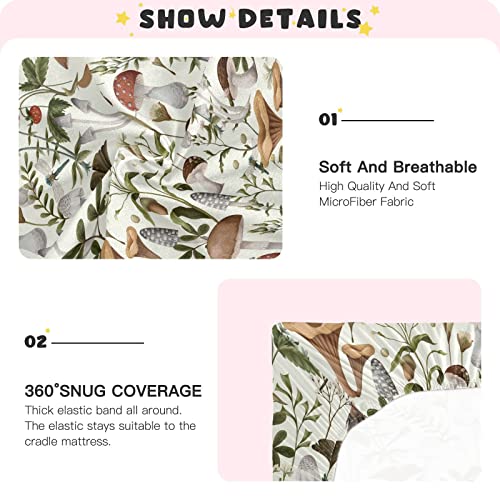 Image of Mushrooms and Berries Crib Sheets for Boys Girls Pack N Play Sheet Soft Breathable Mini Crib Sheets 39 inch x 27 inch
